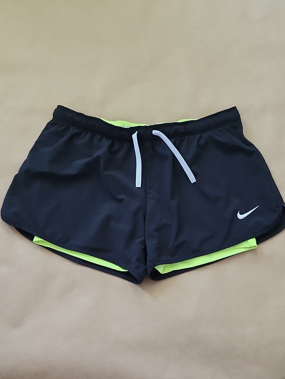 NIKE Women’s Black Athletic Shorts with Neon Yellow Liner